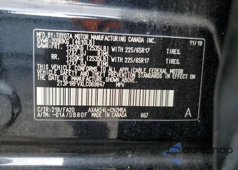 2020 Toyota Rav4 Xle from USA, damaged, VIN 2T3P1RFVXLC069847